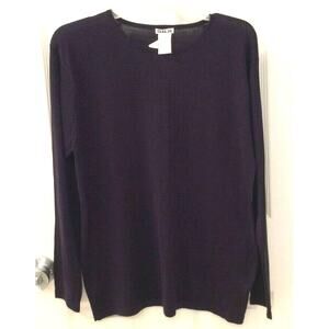 SILX Womens 100% Silk Size L Scoop Neckline Navy Blue Top